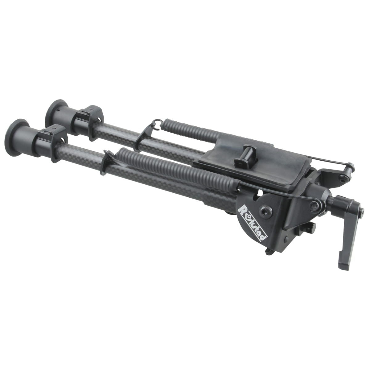 Zusammengeklapptes Zweibein Swivel Carbon für Waffen mit ergonomischem Design, ideal für den mobilen Einsatz im Outdoor-Bereich.