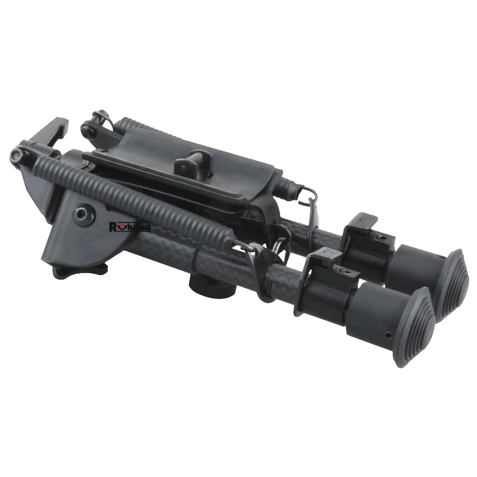 Kompakt zusammenklappbares Zweibein Swivel Carbon für Waffen, leicht transportierbar und aus hochwertiger Kohlefaser gefertigt.