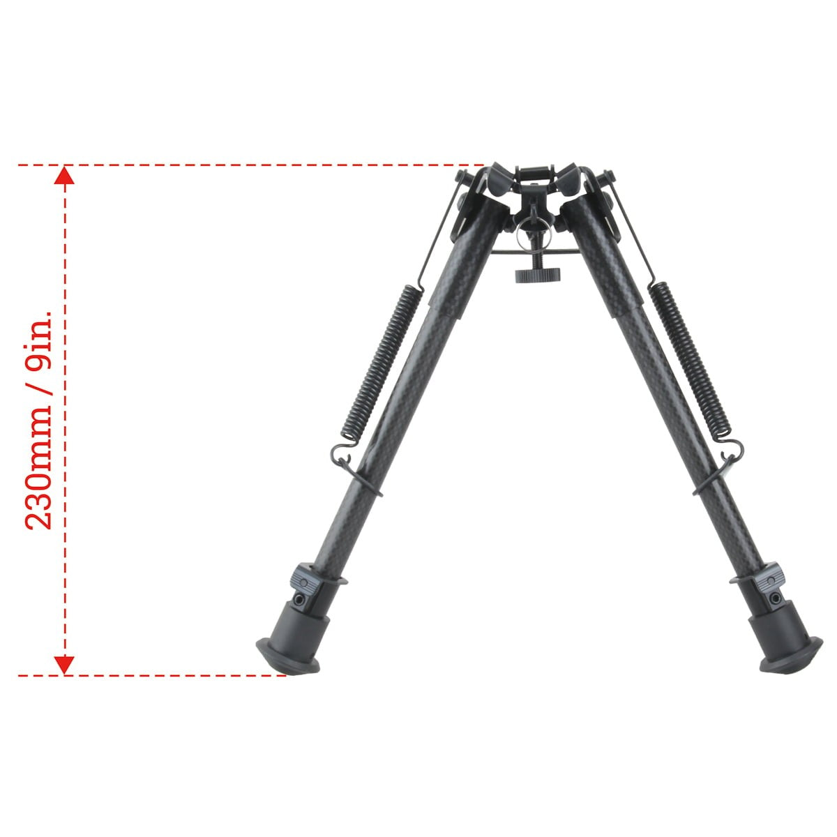 Taktisches Carbon Zweibein RSCFP-09 mit 230 mm Länge, ideal für erhöhte Schießpositionen und maximale Zielstabilität.