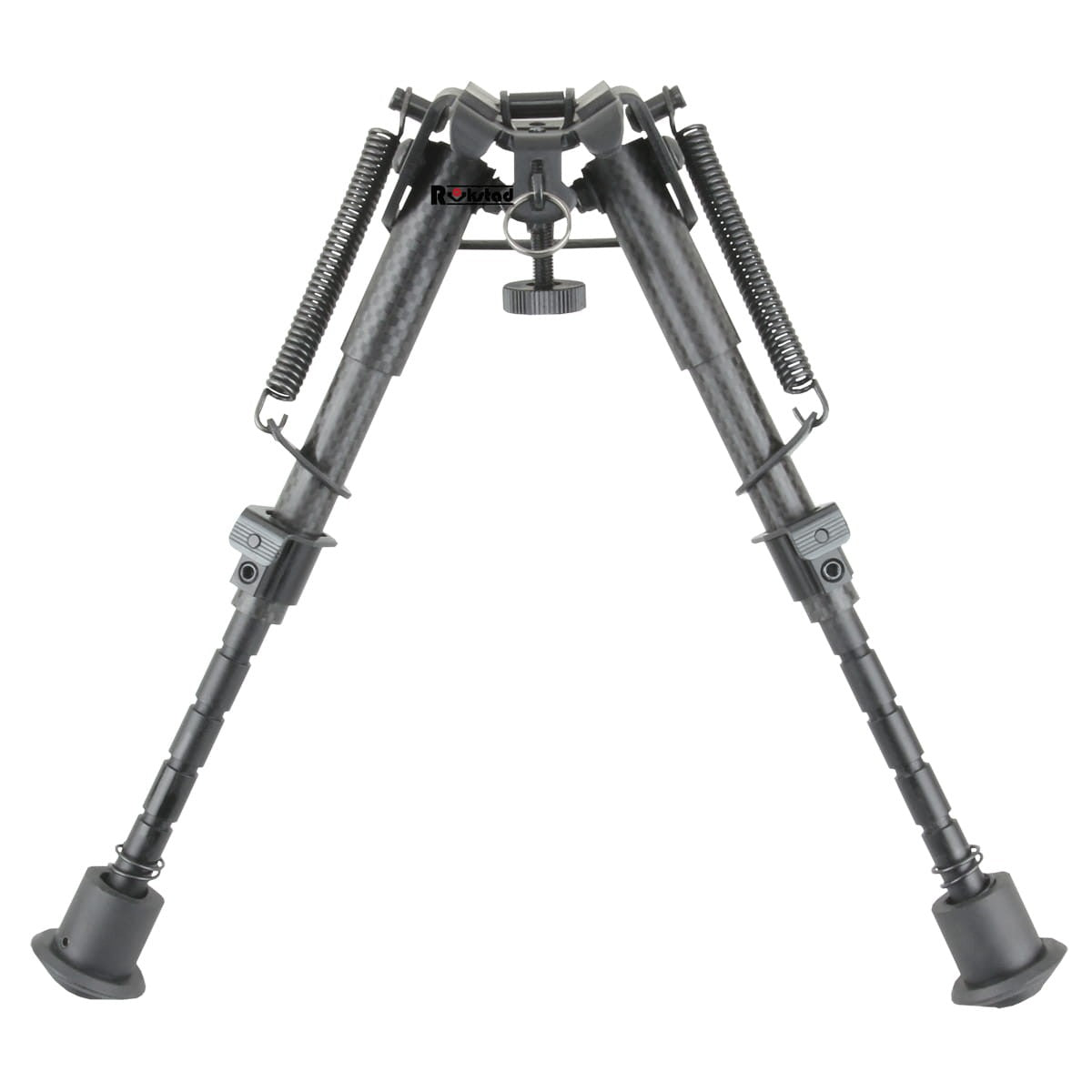Verstellbares Carbon Zweibein RSCFP-09 mit Gummifüßen und Federmechanismus, perfekt für Outdoor-Schützen und taktische Anwendungen.