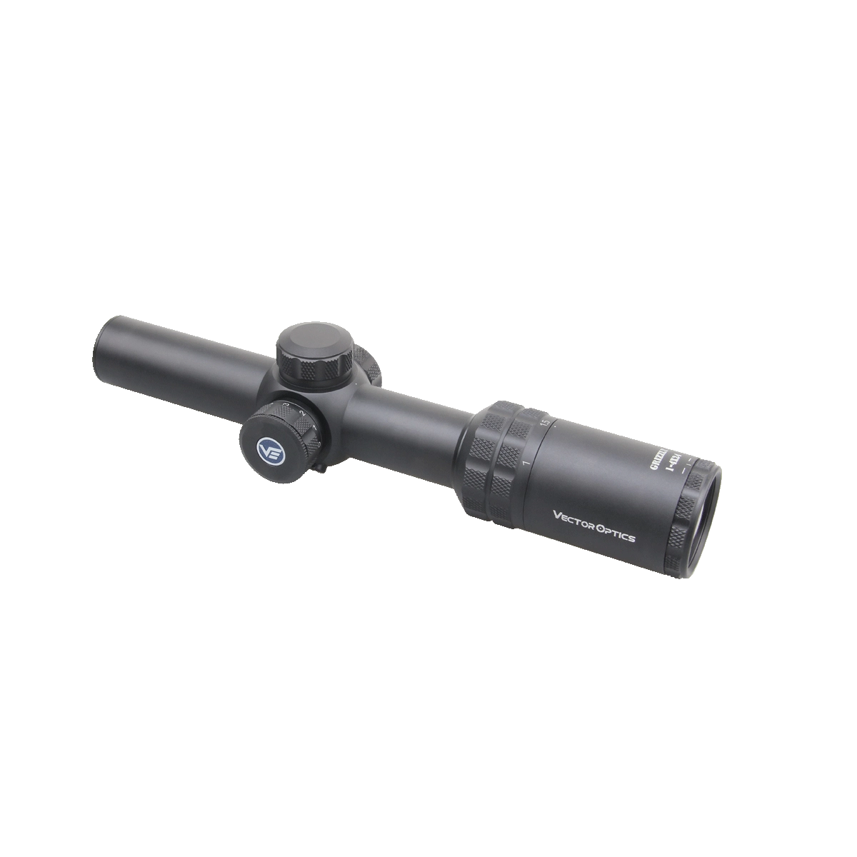 LPVO-Zielfernrohr Grizzly 1–4×24 mit seitlichem Verstellturm und klarer Optik für präzise Zielerfassung bei der Jagd.