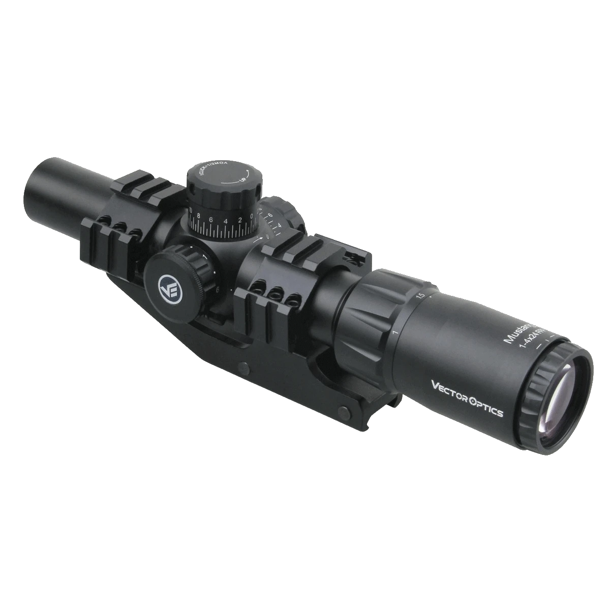Mustang 1-4x24 FFP Zielfernrohr mit klarer Optik und ergonomischem Zoomring, ideal für präzise Zielverfolgung bei variabler Vergrößerung.