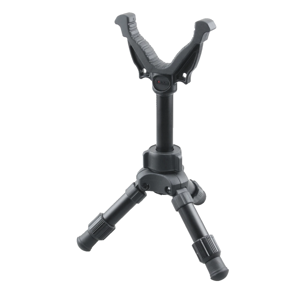 Seitliche Ansicht des kompakten Tripods RSGR-06 mit V-Mount und Carbonbeinen. Perfekt für unterwegs und präzise Zielausrichtung.