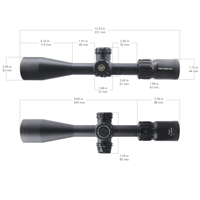 Technische Zeichnung des Paragon 3-15x44 Zielfernrohrs mit genauen Abmessungen für optimale Montage auf Jagd- und Sportwaffen.