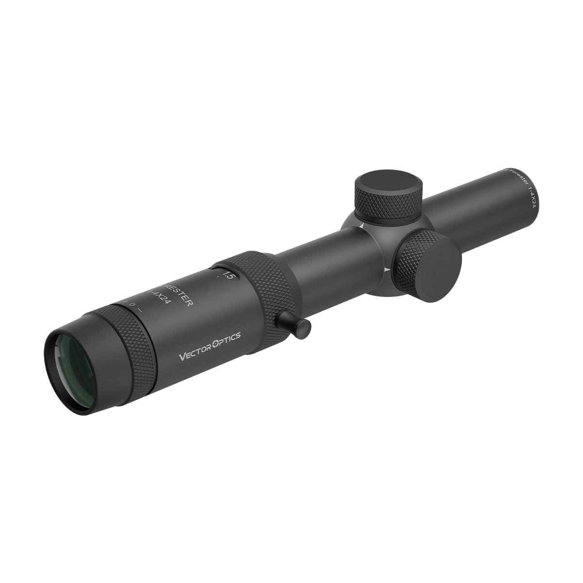 Forester 1–4×24 SFP Zielfernrohr mit seitlichem Parallaxenausgleich und griffigen Einstellringen für schnelle Zielerfassung.