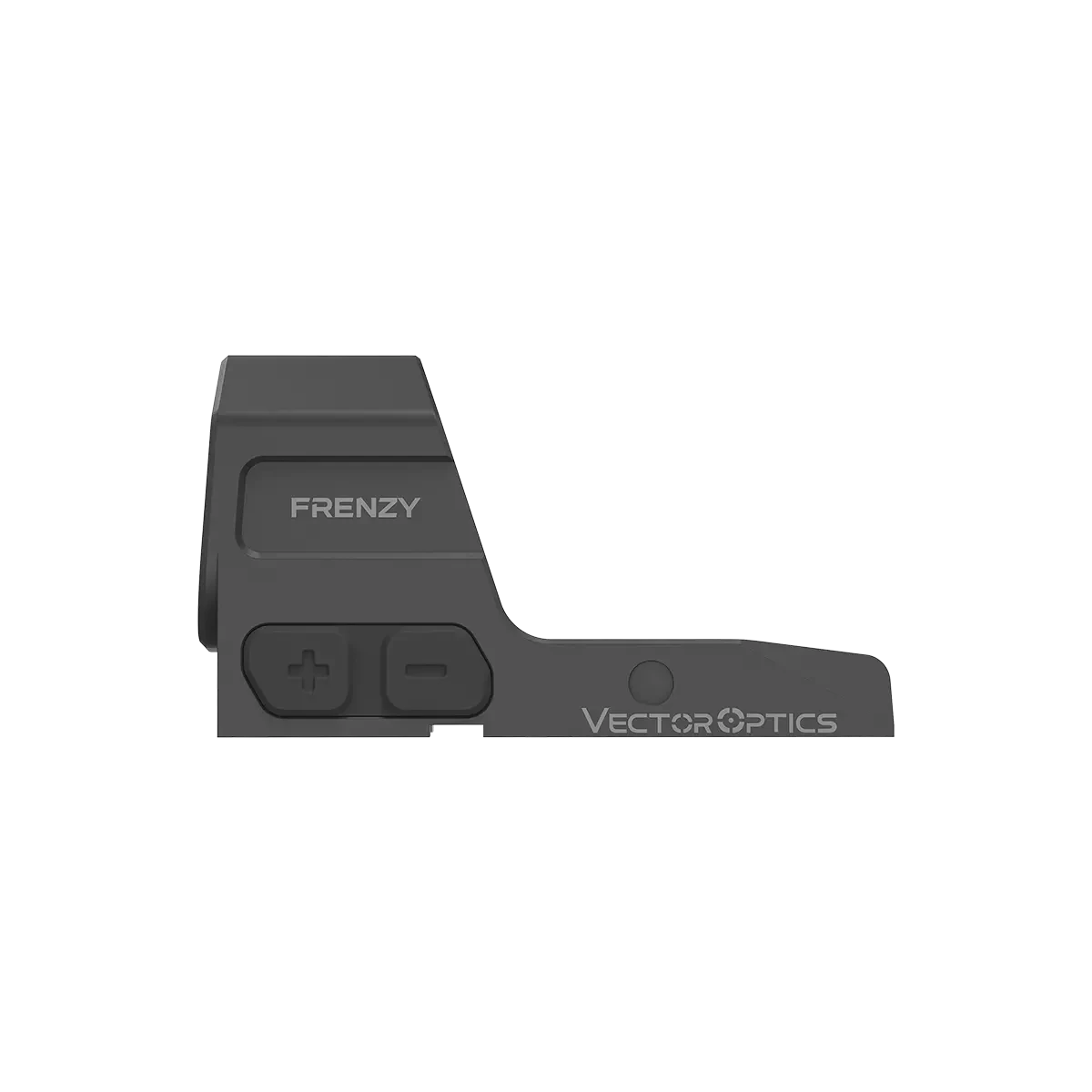 Seitenprofil des Vector Optics Frenzy SCRD-82 mit Plus- und Minus-Tasten zur Helligkeitseinstellung und kompaktem Aluminiumgehäuse.