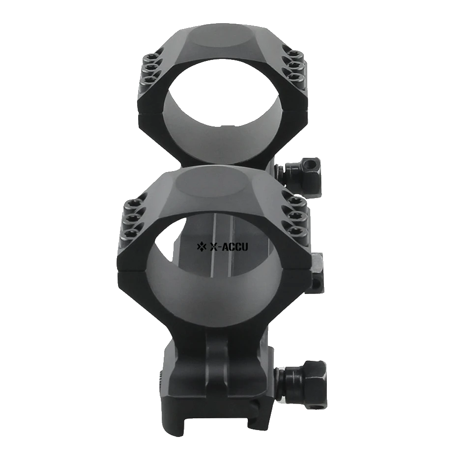 Seitliche Perspektive der X-Accu Blockmontage 35mm, präzise gefertigt für 34mm Optiken und 21mm Picatinny-Montagen.