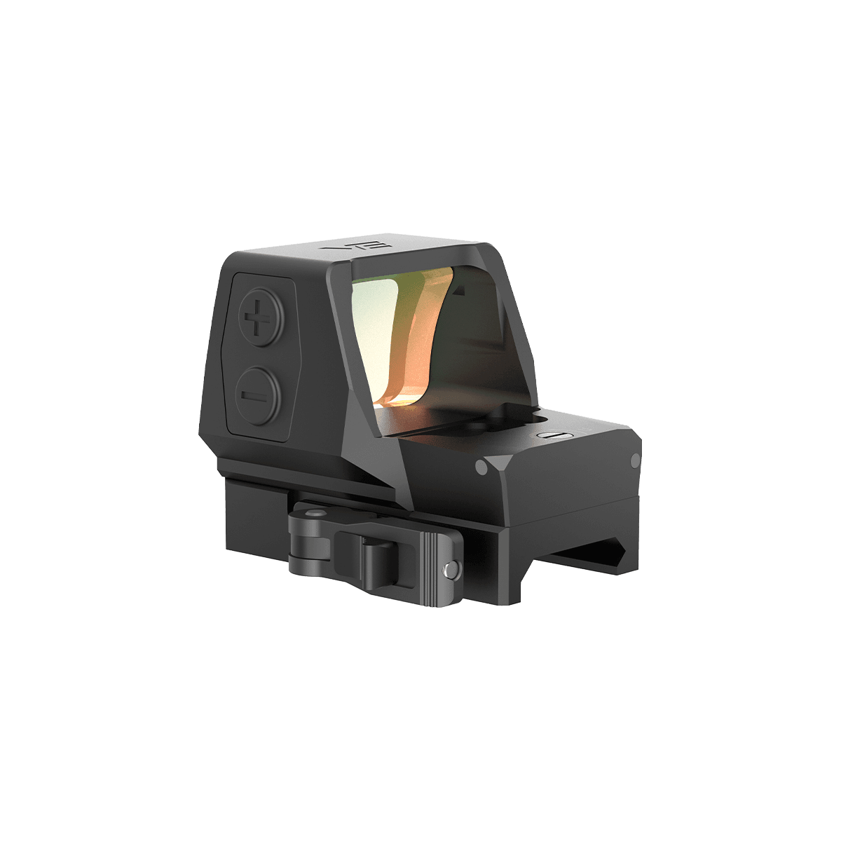 Frenzy Plus 1×22×32 QD Red Dot mit seitlichen Bedientasten und reflektierender Linse, stoßfest und für den Outdoor-Einsatz konzipiert.