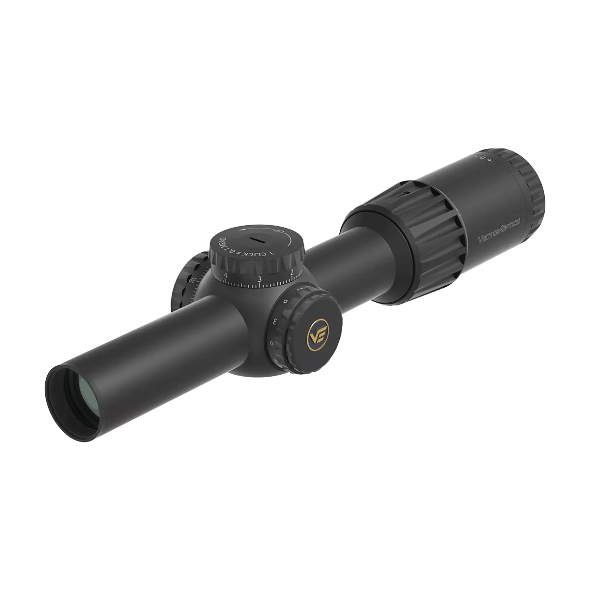 Tauron 1–6×24 SFP Zielfernrohr von Vector Optics mit robustem Aluminiumgehäuse und taktischen Verstelltürmen für präzises Schießen.