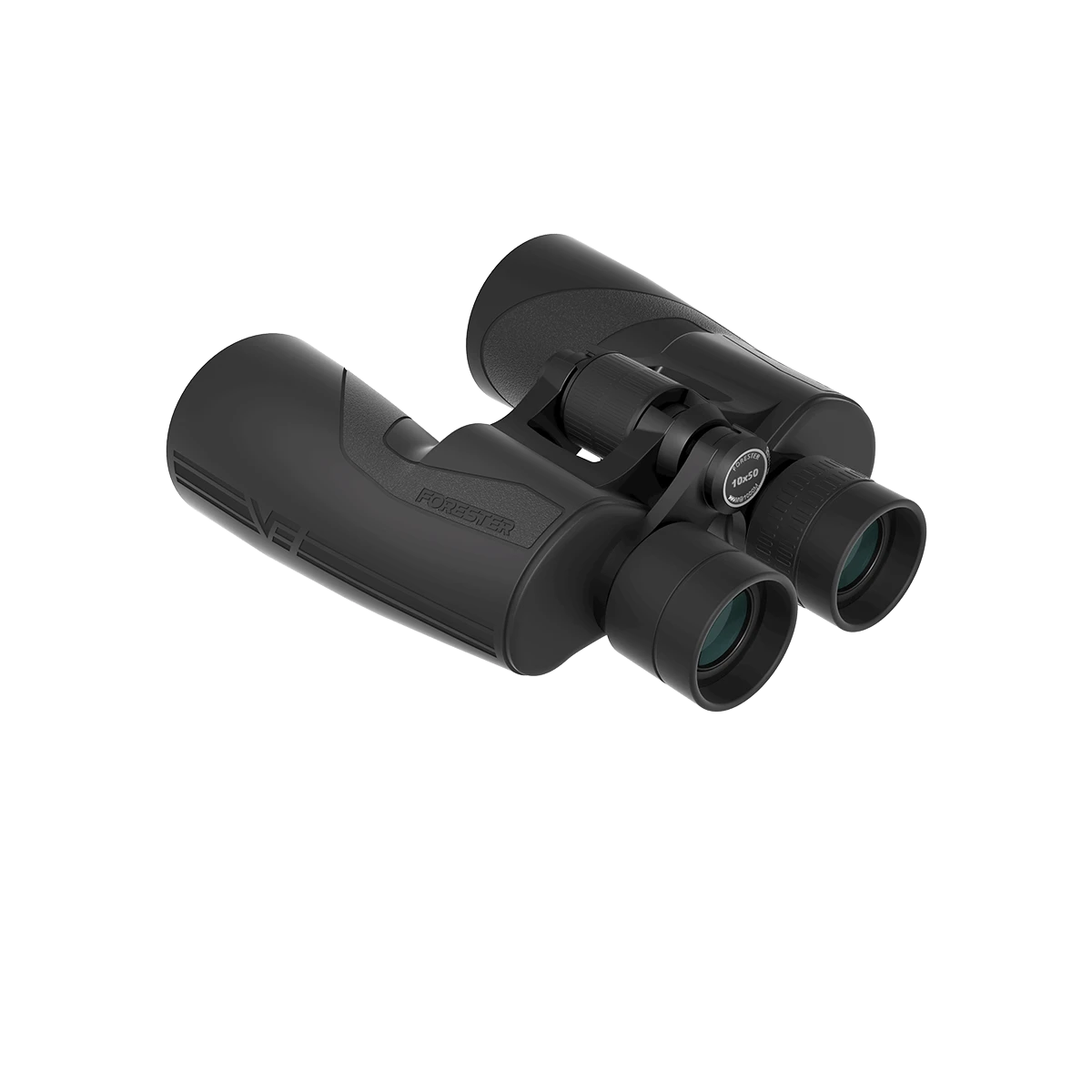 Forester 10x50 Fernglas mit ergonomischem Griff und zentralem Fokussierrad, optimiert für präzise Naturbeobachtung.