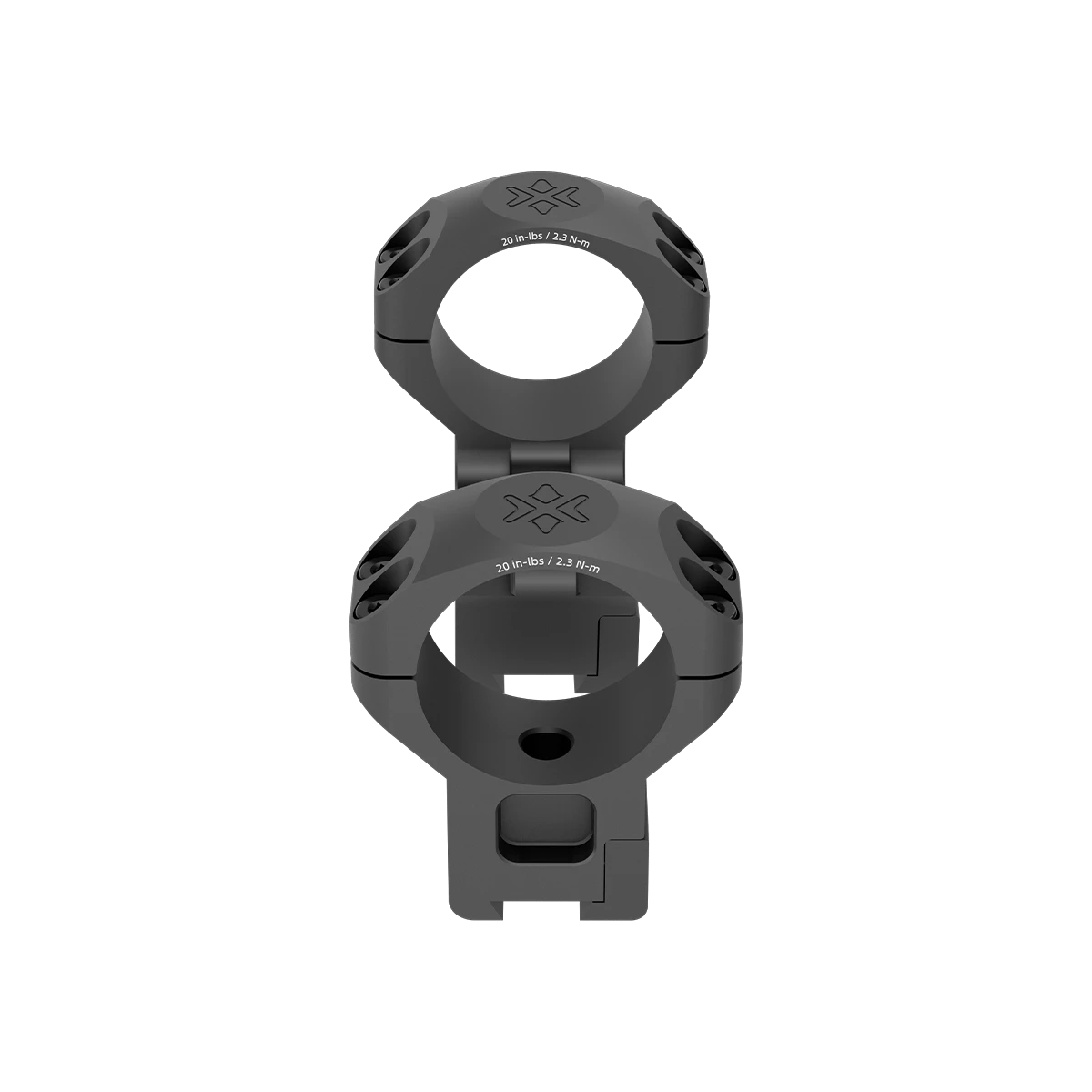 Obere Draufsicht der Alu-Ringe Cantilever 30mm mit klar sichtbarer Schraubverbindung für sicheren Halt auf 11mm Dovetail-Schienen.