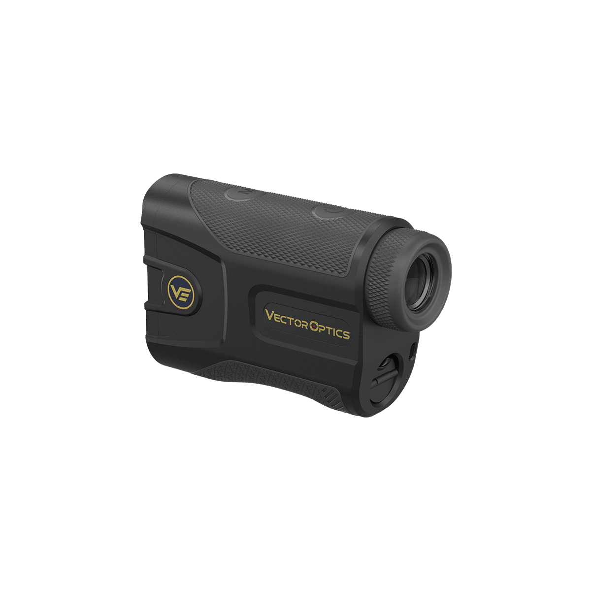 Seitliche Ansicht des Paragon 7x25 GenIII Rangefinders mit ergonomischem Griff und klar sichtbarem VF-Logo für professionelle Optikanwendungen.