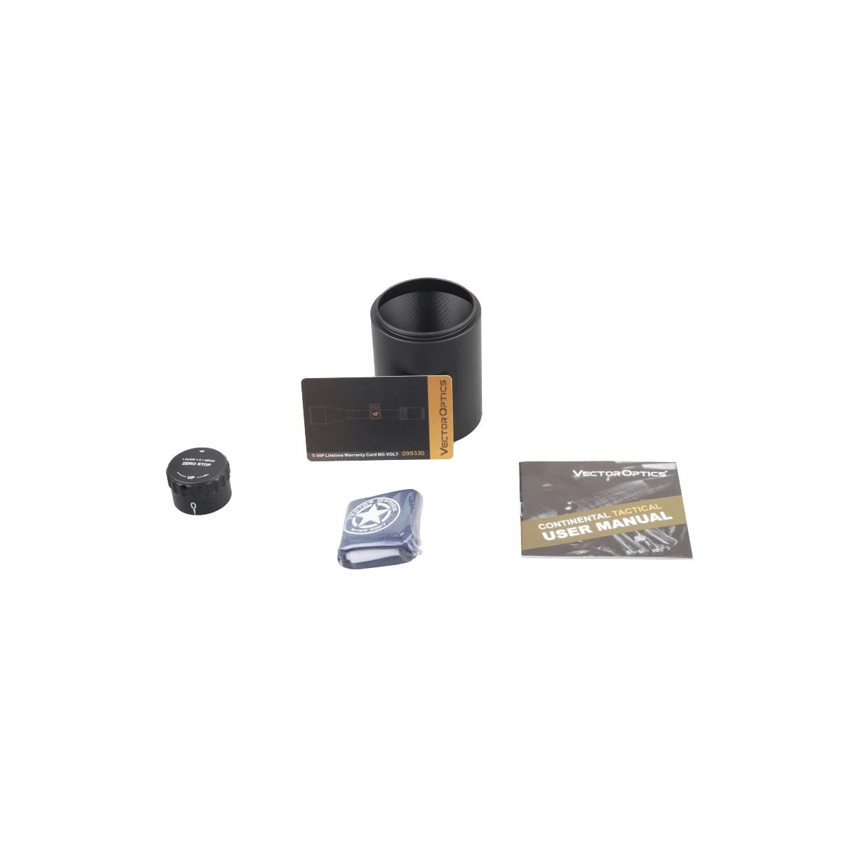 Lieferumfang des Continental x8 4-32x56 SFP Zielfernrohrs inklusive Sonnenblende, Reinigungstuch, Anleitung und Zubehör für sofortige Einsatzbereitschaft.