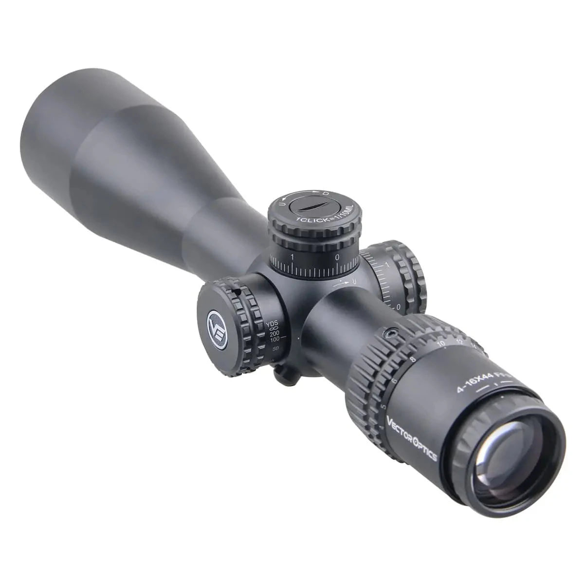 Rückansicht des Veyron 4-16x44 FFP Zielfernrohrs mit Okularverstellung und klarer Optik für Jäger und Sportschützen.