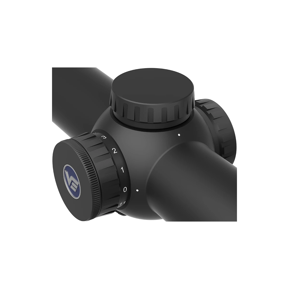 Detailansicht der Verstelltürme des Constantine 1-8x24 FFP von Vector Optics mit klarer Skala für Höhen- und Seitenverstellung.