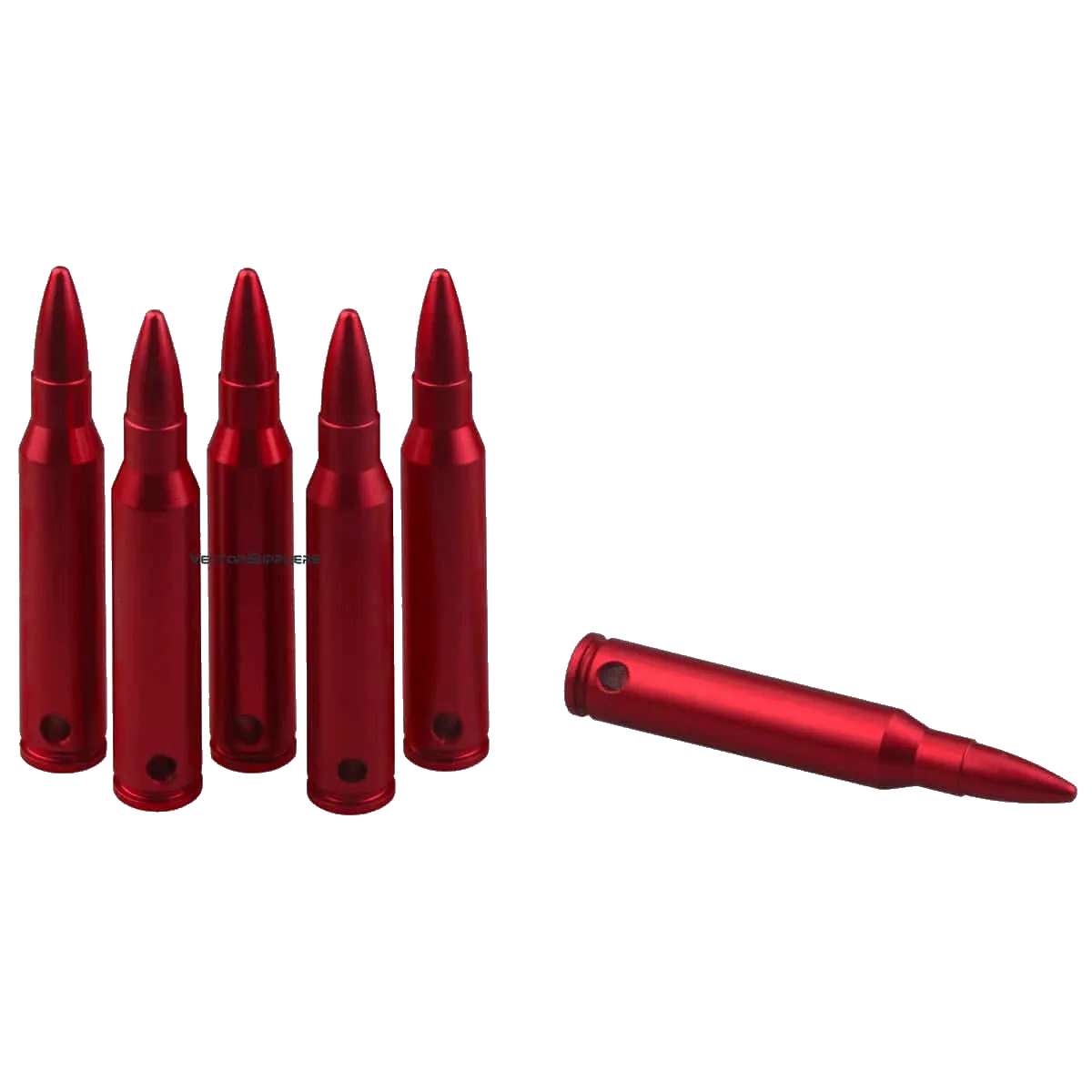 Rote Snap Caps im Gewehrkaliber mit spitzer Spitze. Aluminium-Trainingspatronen für sicheres Handling und Ladeübungen.