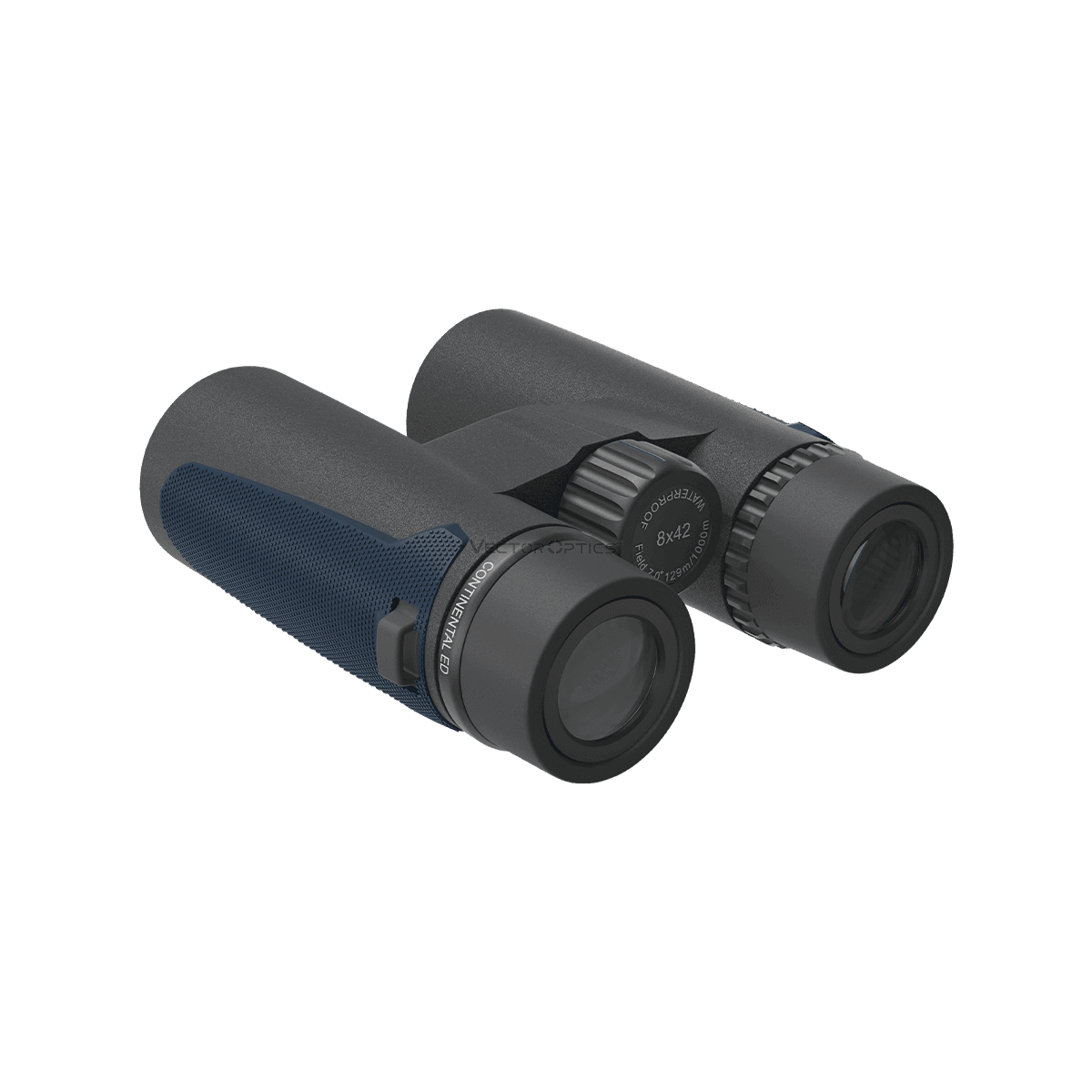 Detailansicht des Continental 8x42 ED Fernglases mit Dioptrienausgleich und rutschfestem Gehäuse für präzise Naturbeobachtung.