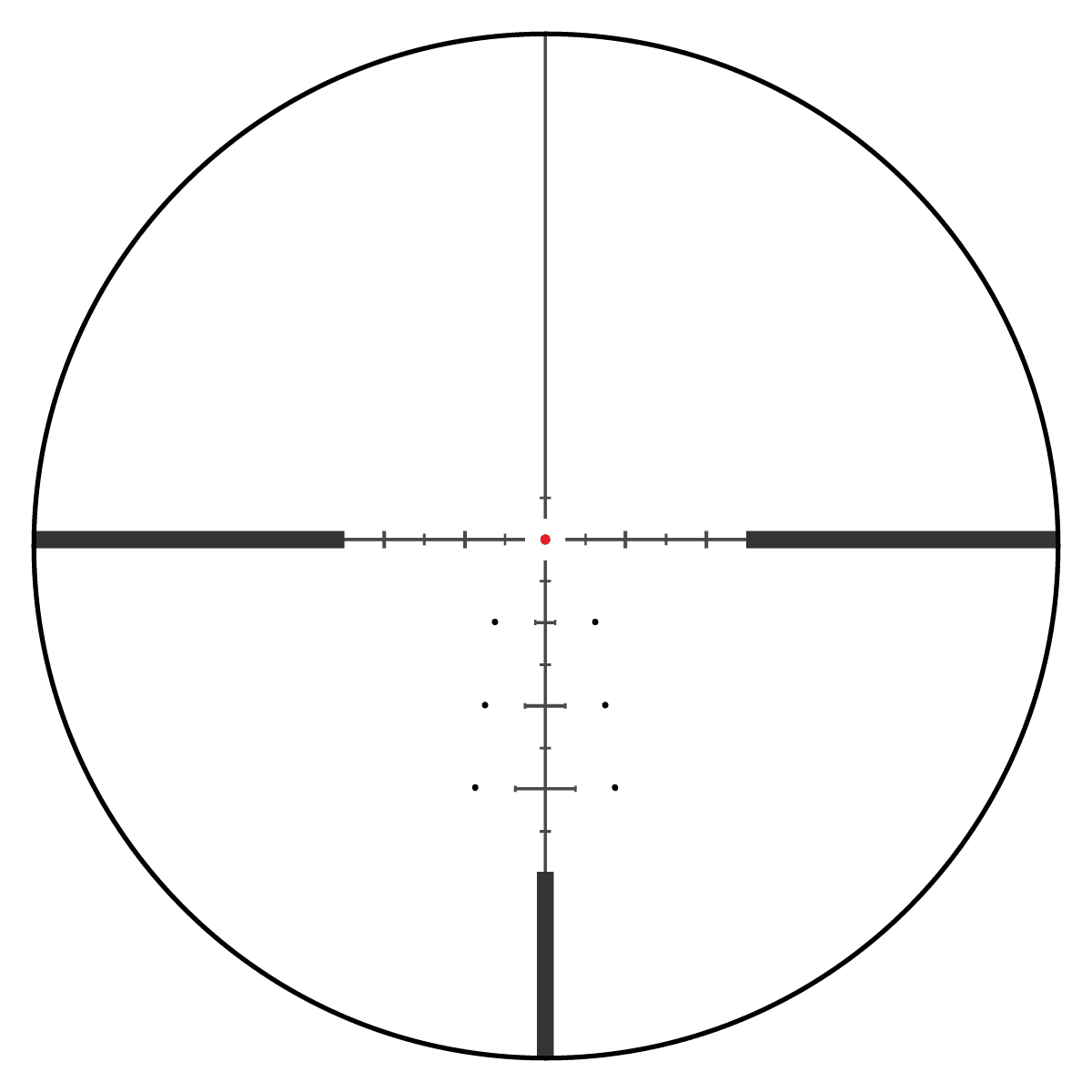 Absehen-Ansicht des Vector Optics Continental x8 3-24x56 SFP mit beleuchtetem taktischen Absehen für präzises Zielen bei Jagdanwendungen.