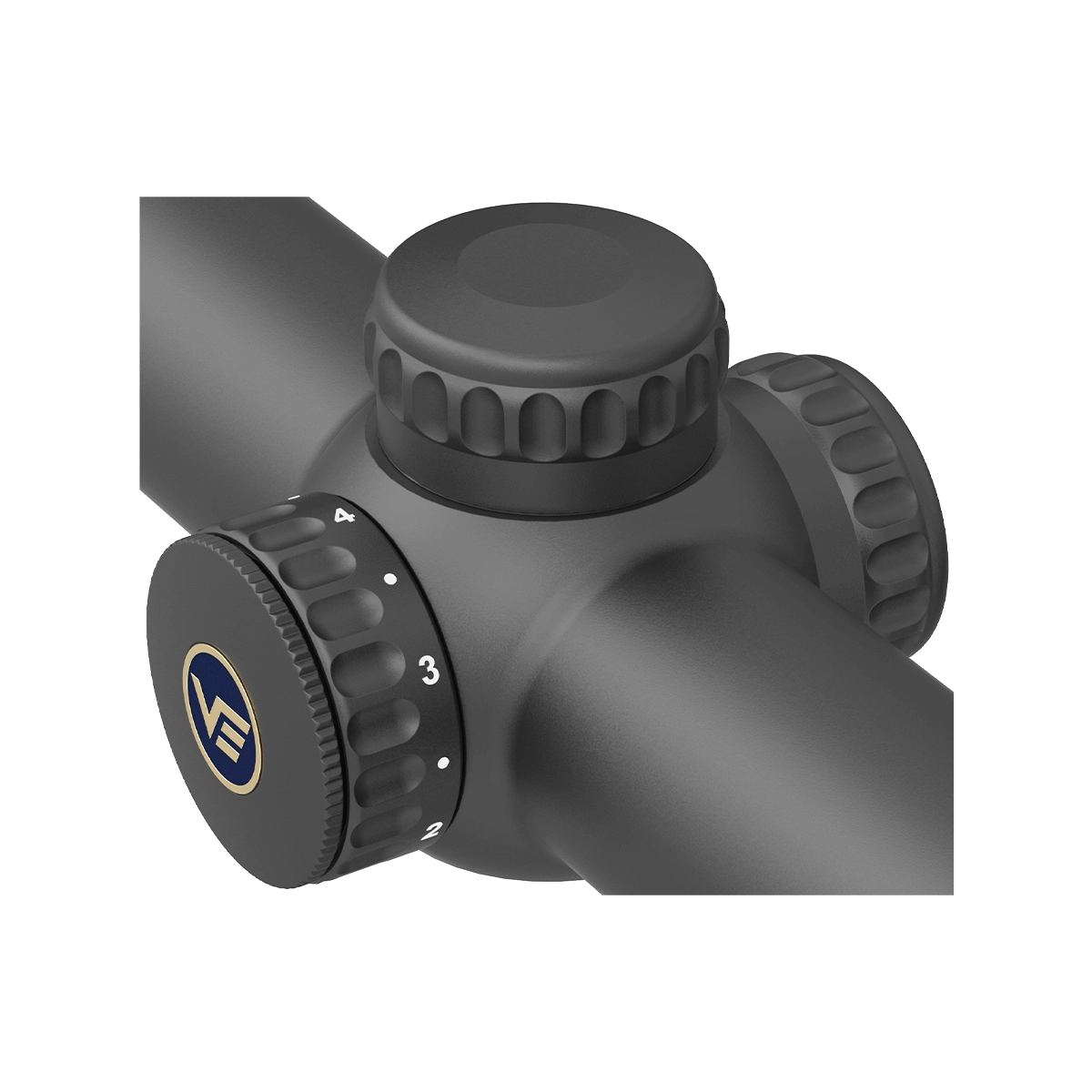 Detailansicht der Verstelltürme des Vector Optics Continental X6 1–6×24 Fiber mit beleuchtetem Absehen und robuster LPVO-Konstruktion.
