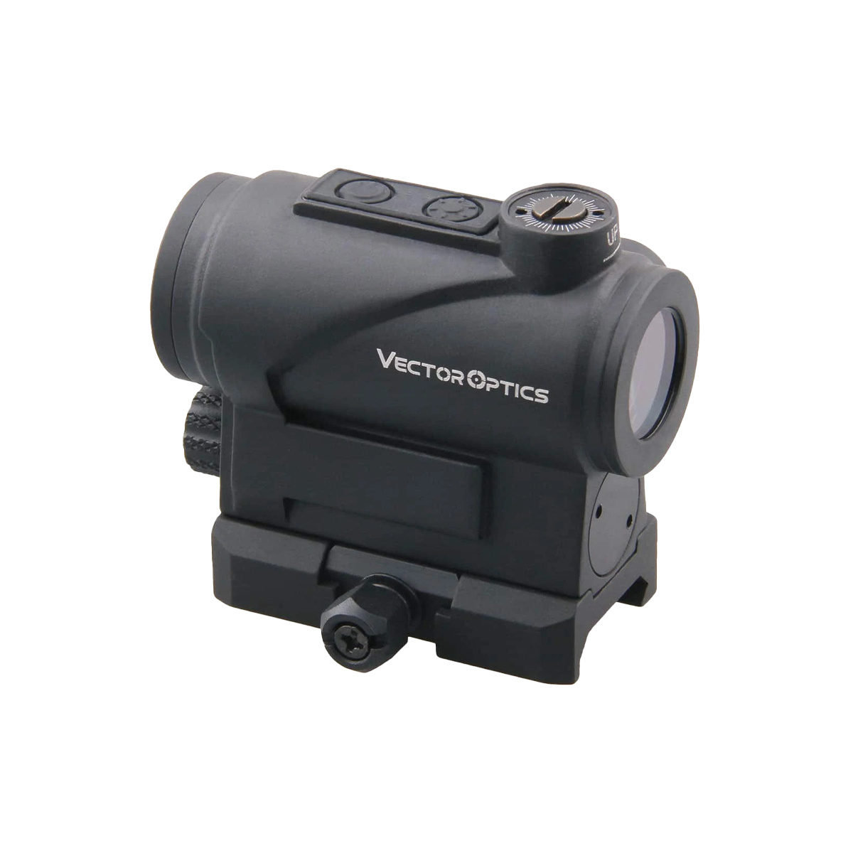 Kompaktes Centurion 1×20 Rotpunktvisier mit klarer Markenaufschrift und stabiler Montagehalterung für Waffenoptik-Anwendungen.