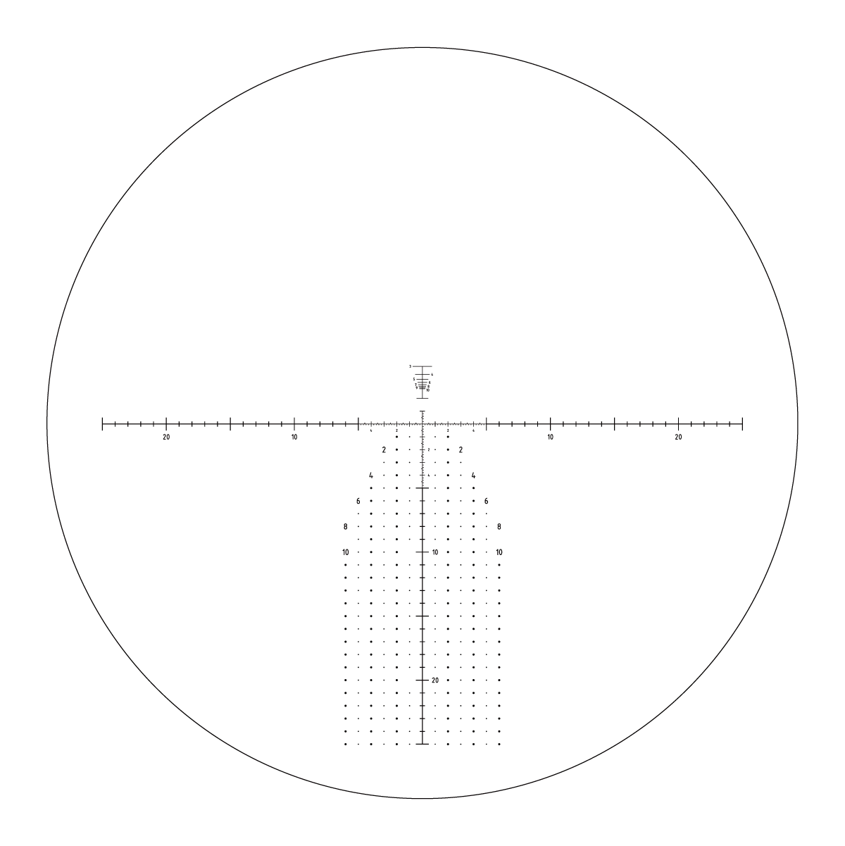 Absehenansicht des Vector Optics Continental Spektivs 12-40x60ED mit taktischem Mil-Dot-Reticle für präzise Zielbestimmung.