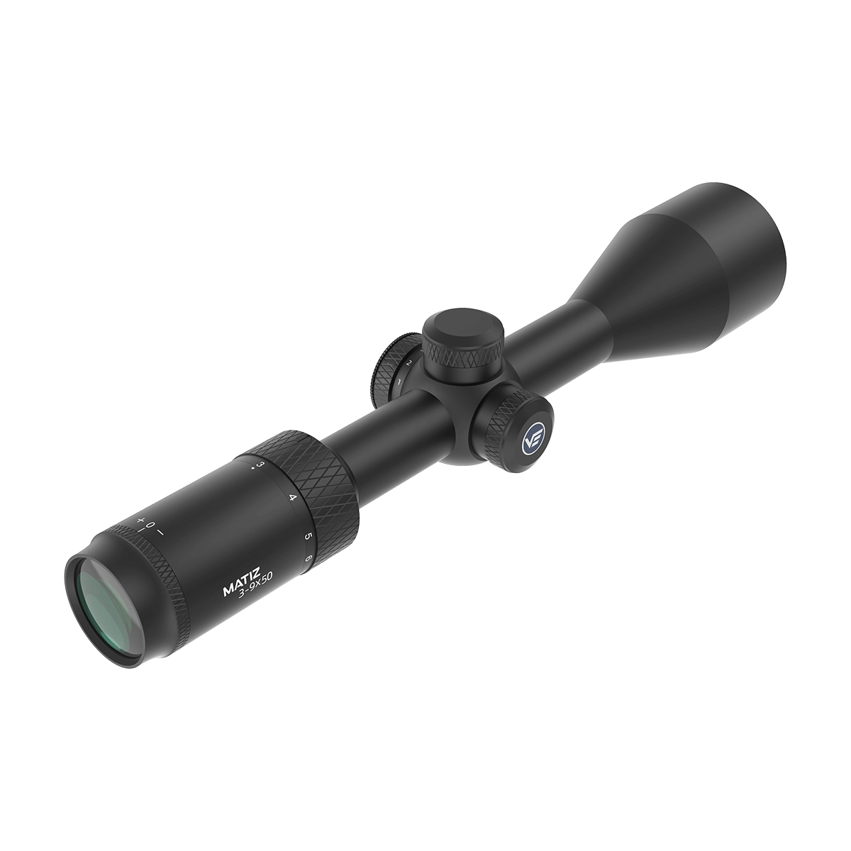 Matiz 3–9x50 SFP (SCOM-28) Zielfernrohr mit Vergrößerungsring und fein justierbaren Einstelltürmen für präzise Zielanpassung.