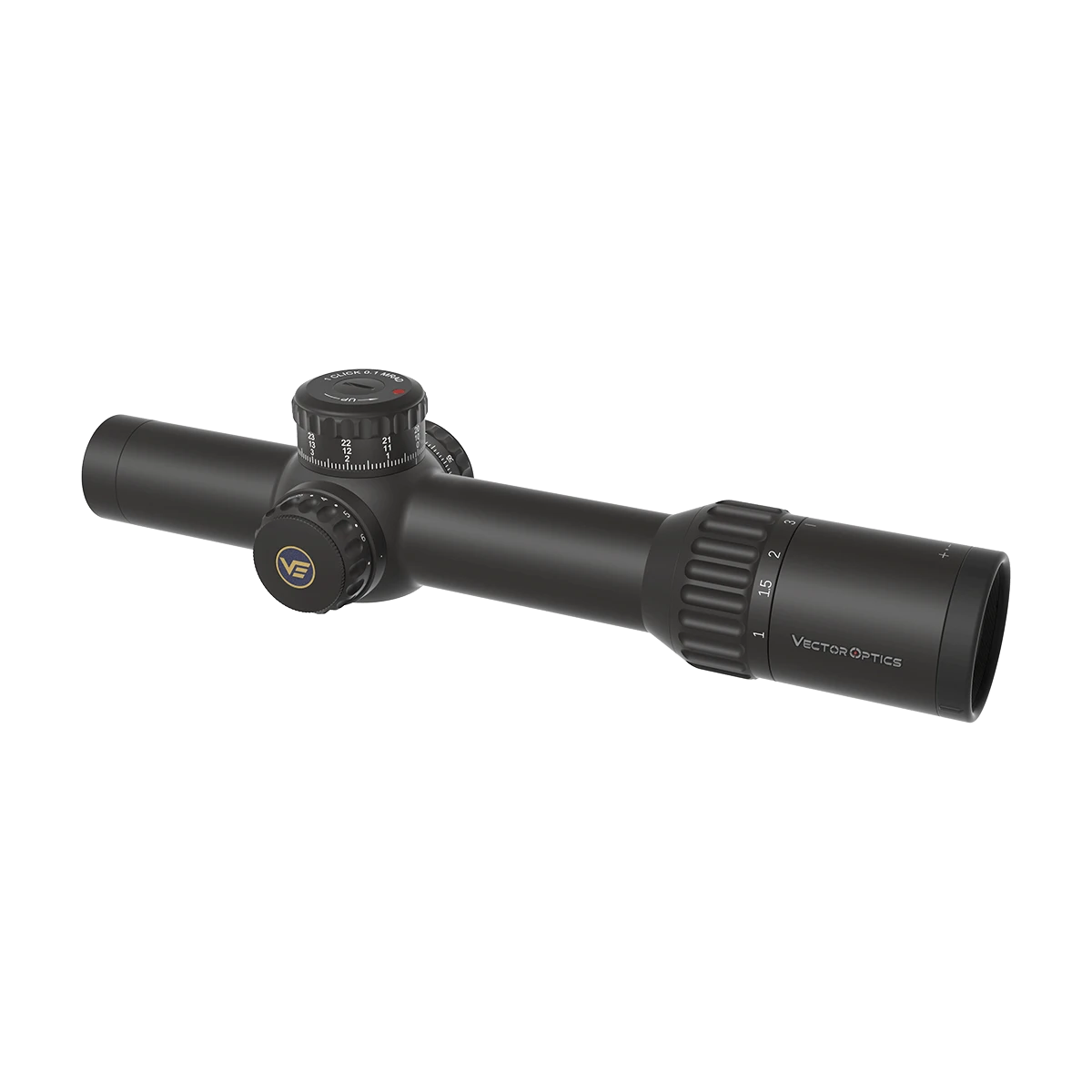 Taktisches Zielfernrohr Continental x10 1-10x28 von Vector Optics mit 10-facher Vergrößerung und robustem Design für Outdoor-Einsatz.