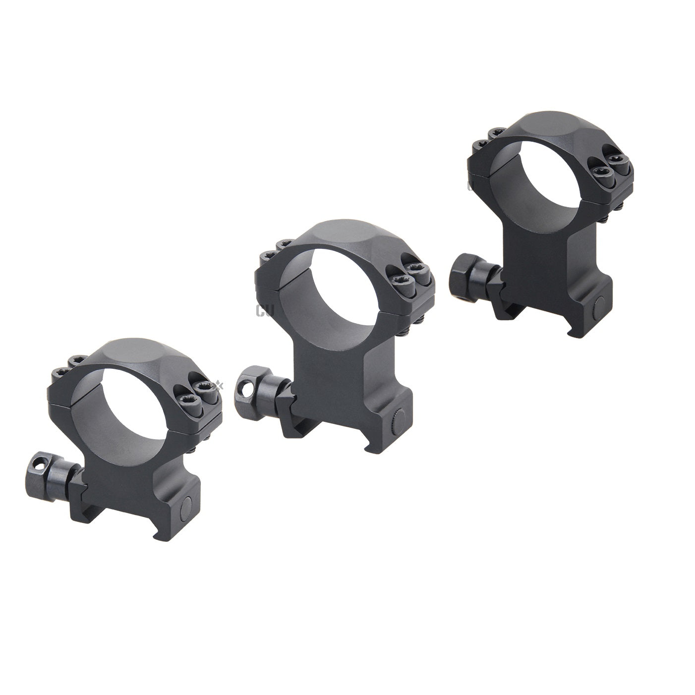 Alu-Ringe | 25.4mm Picatinny Montageringe in drei Höhen aus 6061-T6 Aluminium für 1 Zoll Zielfernrohre. Passend für 21mm Picatinny-Schienen.
