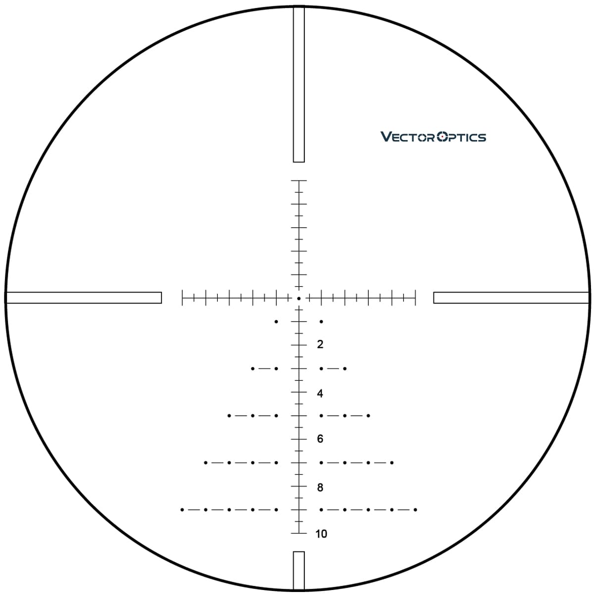 MIL-Absehen des Vector Optics Paragon 5-25x56 GenII SFP Zielfernrohrs für präzise Zielerfassung und Entfernungsmessung im Schießsport.