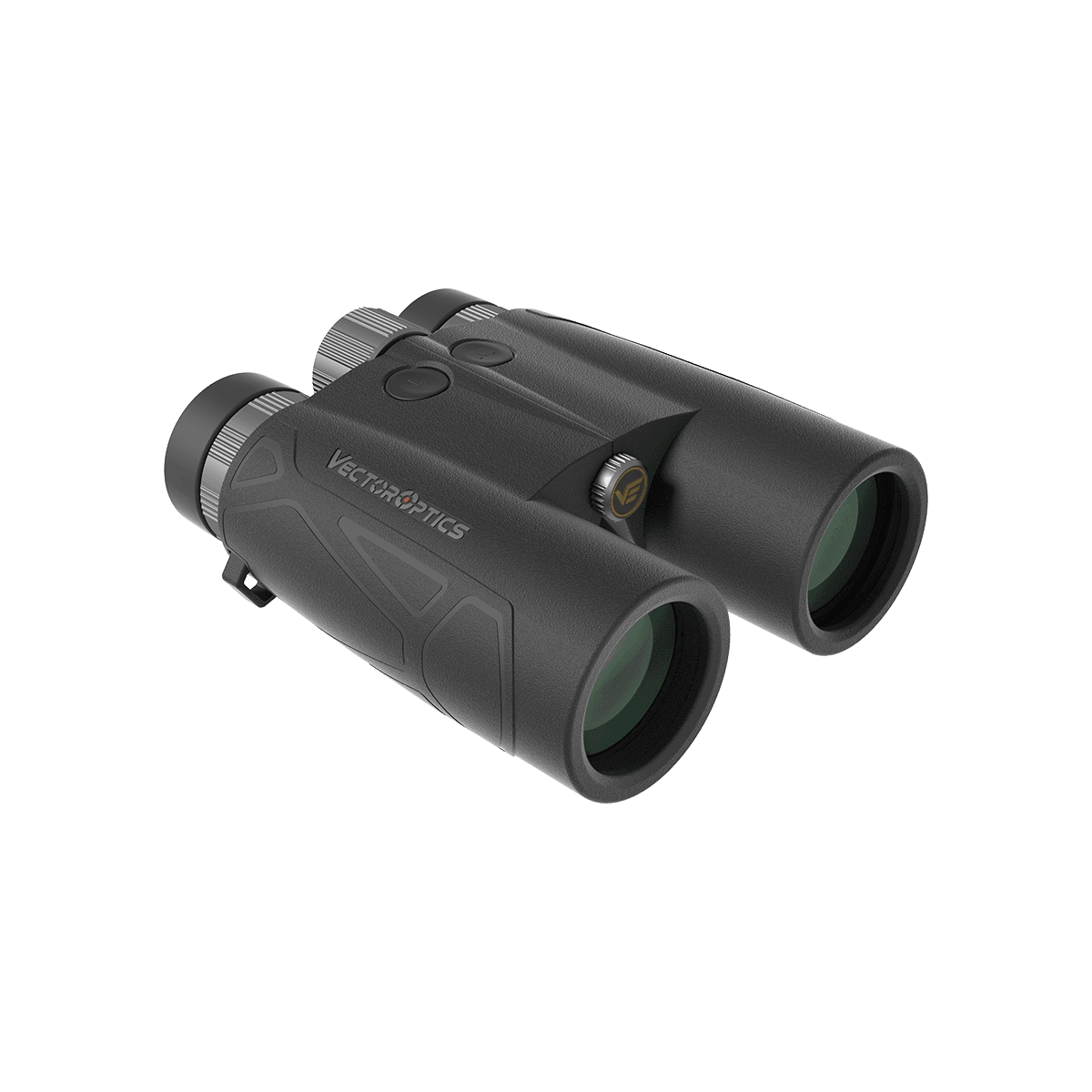 Seitliche Ansicht des Paragon 10x42 Fernglas Rangefinder mit 2300m Reichweite und ergonomischem Design für Jäger und Naturfreunde.