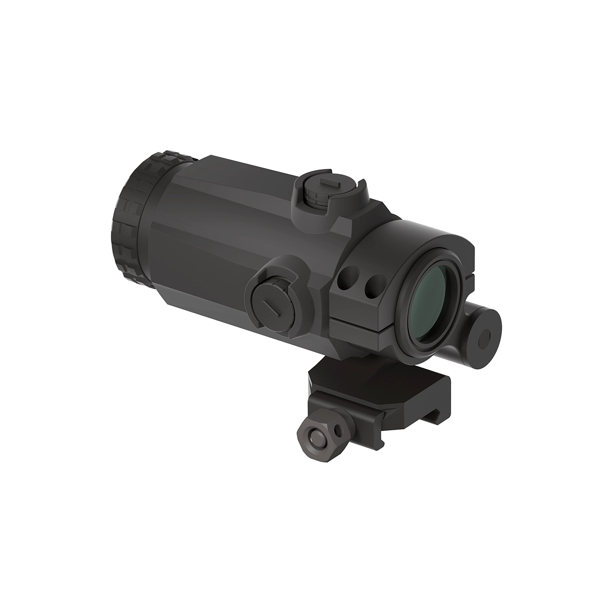 Seitliche Ansicht des Maverick-III 3x22 Magnifiers mit Flip-to-Side-Montage. Perfekt für Reflexvisiere und schnelle Zielwechsel.