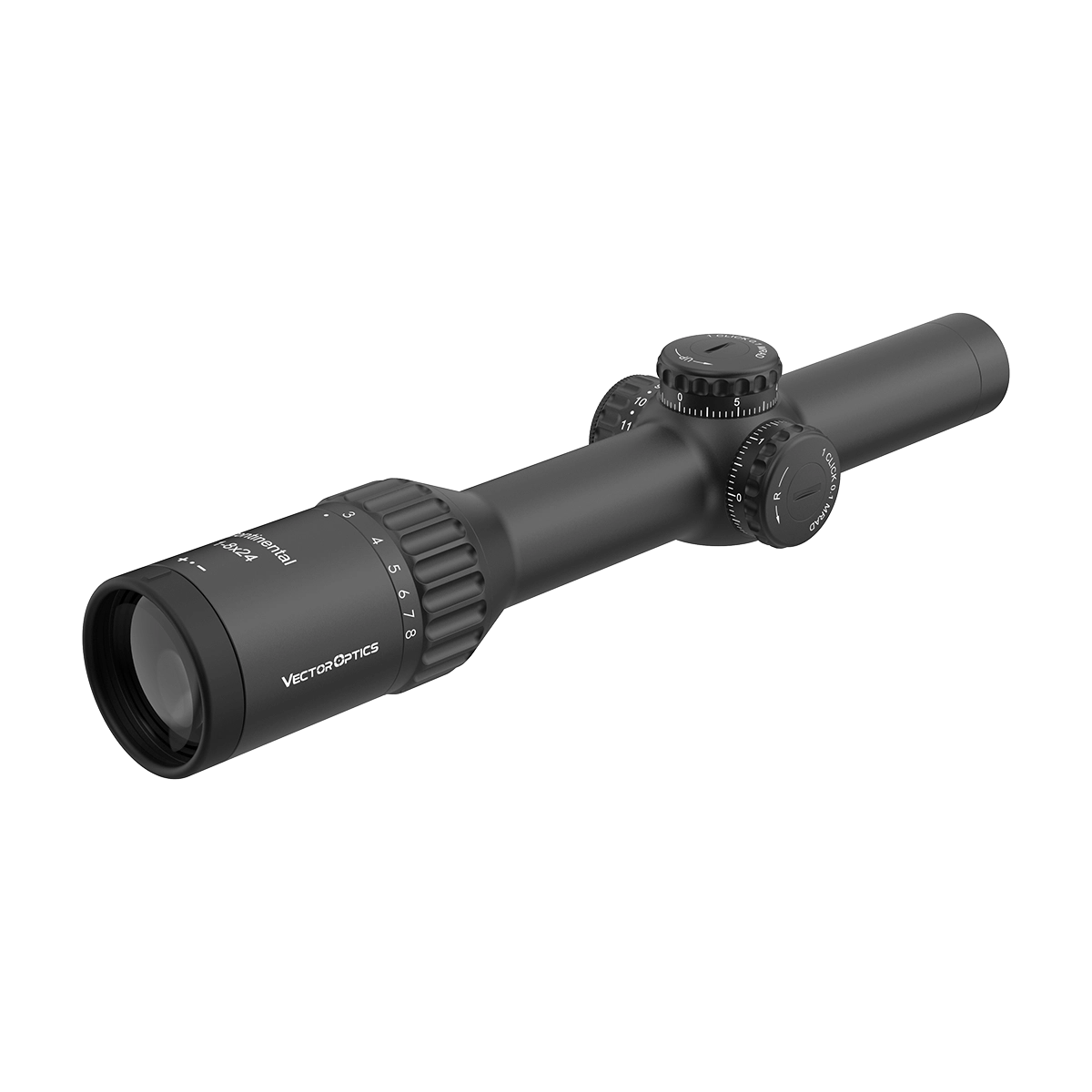 Vector Optics Continental X8 1–8×24 SFP mit ED-Glas und IP67-Schutz, optimiert für höchste Zielgenauigkeit bei variablen Entfernungen.