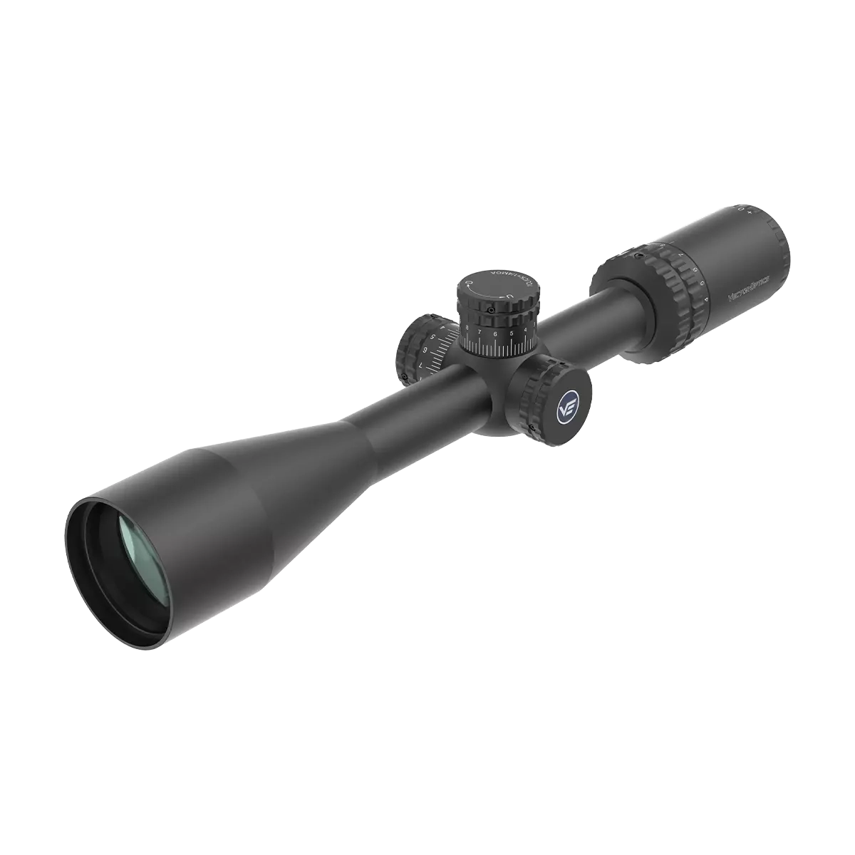 Seitliche Perspektive des Hugo 4-16x44 SFP SCOL-29 Zielfernrohrs von Vector Optics mit klarer Linsenoptik und robustem Gehäuse für präzises Schießen.