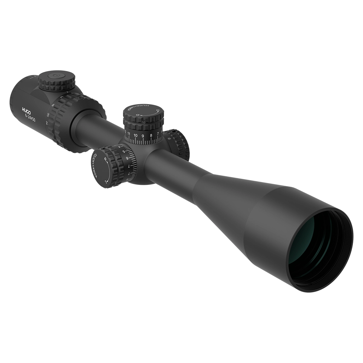 Hugo 6-24x50GT SFP Zielfernrohr mit 1/4 MOA Klickverstellung und robustem Aluminiumgehäuse, ideal für Sportschützen und Jäger.