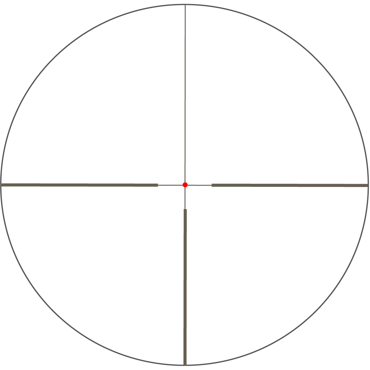 Absehenansicht des Grizzly 2.5-15x50i HD Zielfernrohrs mit rotem Leuchtpunkt in der Mitte für präzise Zielaufnahme.