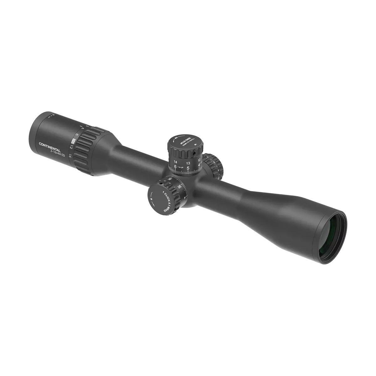 Taktisches Zielfernrohr Continental X8 2–16x44 ED SFP mit Zero-Stop-Funktion und fein justierbaren Türmen für präzise Zielerfassung.