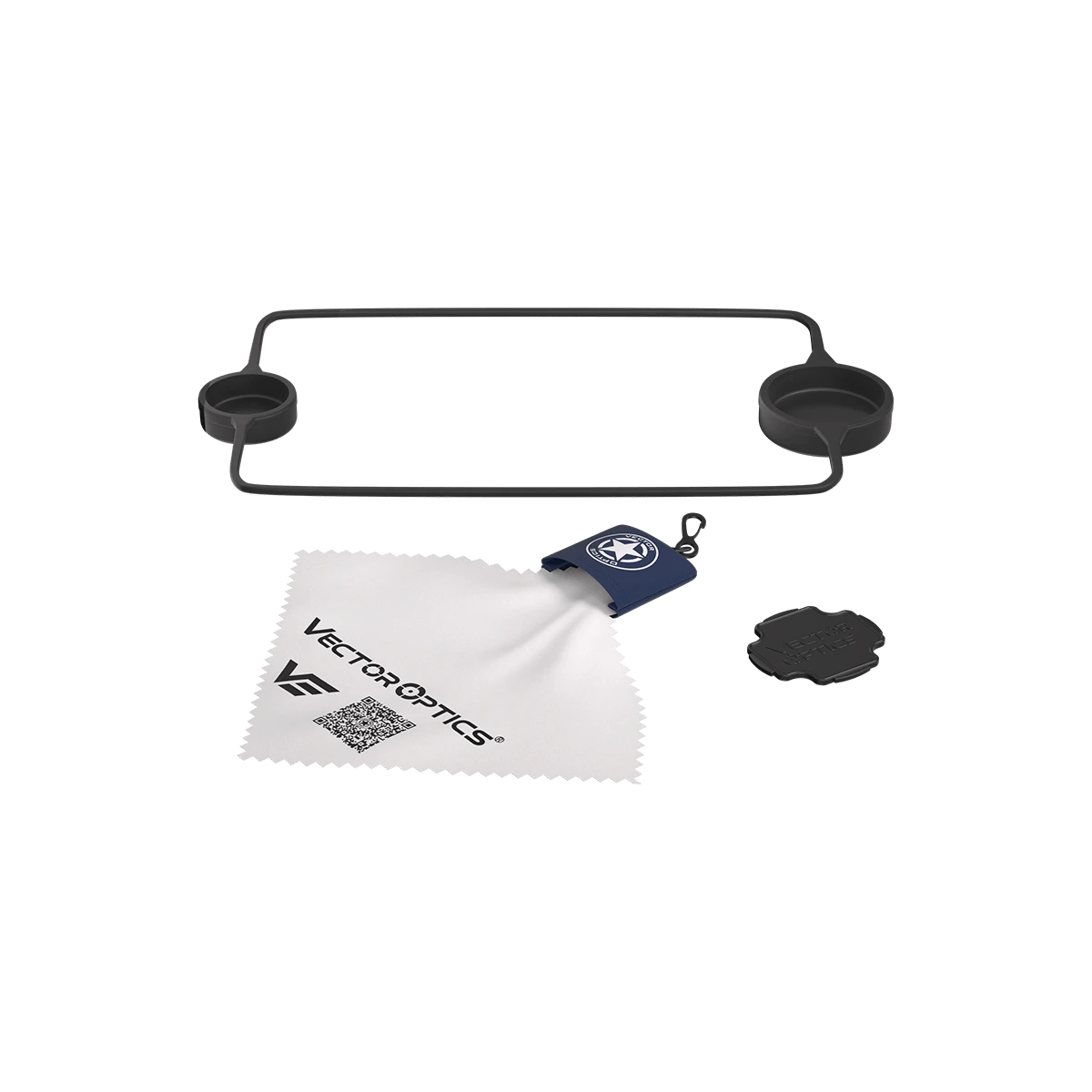 Lieferumfang des Vector Optics Tauron 1-6x24 FFP Zielfernrohrs inklusive Schutzkappen, Reinigungstuch und Zubehör für sofortigen Einsatz.