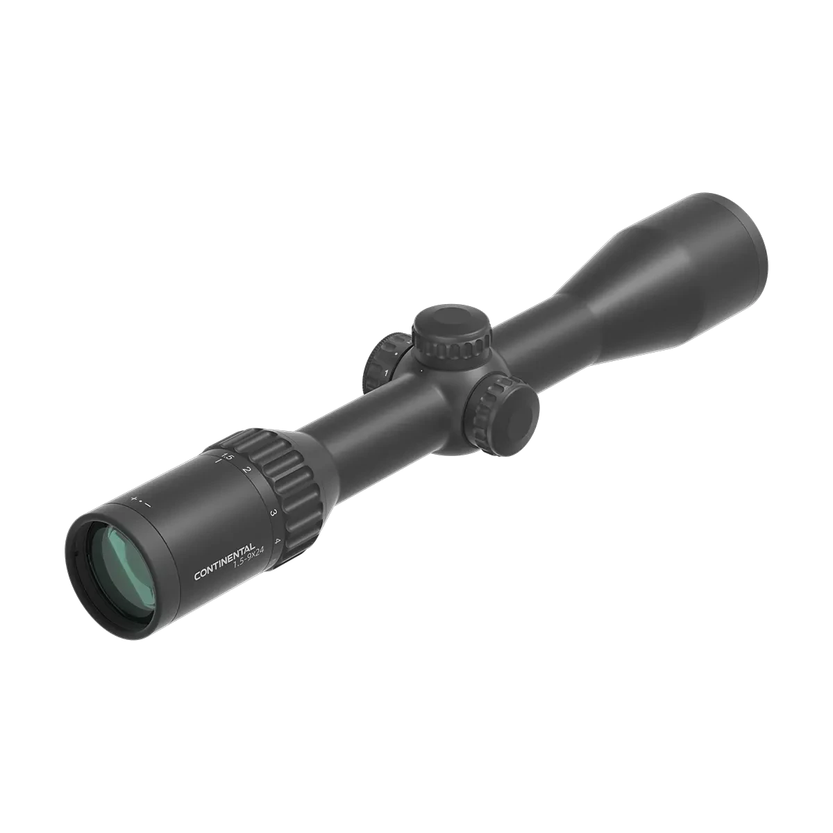 Rückansicht des Continental X6 Zielfernrohrs mit verstellbarem Okular und griffigem Zoomring für schnelle Zielanpassung.