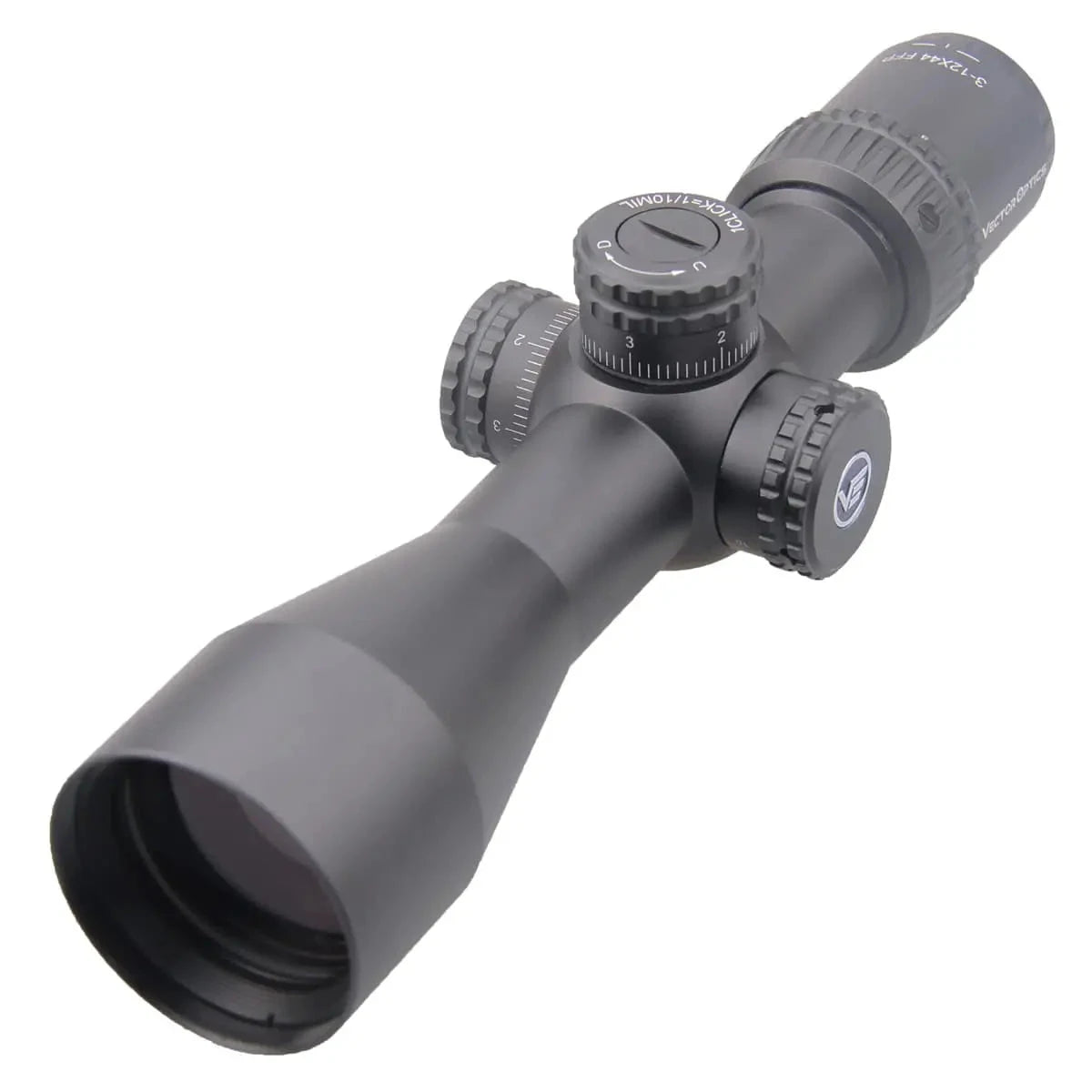 Kompaktes Veyron 3-12x44 FFP Zielfernrohr mit 3-12x Vergrößerung und taktischen Türmen für präzise Zielerfassung.