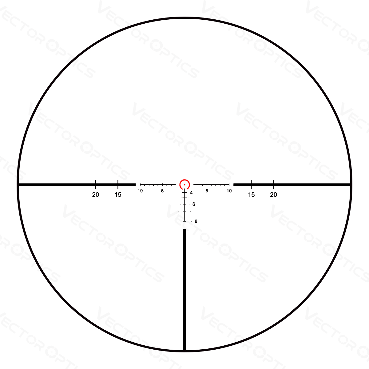 Beleuchtetes taktisches Absehen des Continental X6 1–6×24 Zielfernrohrs mit feiner Skala für präzise Zielerfassung bei LPVO Nutzung.