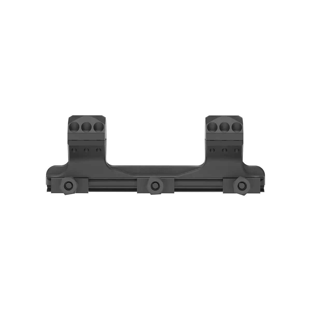 Seitliche Ansicht der Blockmontage X-Accu mit 0MOA Neigung und 32mm Höhe, ideal für präzise Optikmontage auf Picatinny-Schienen.