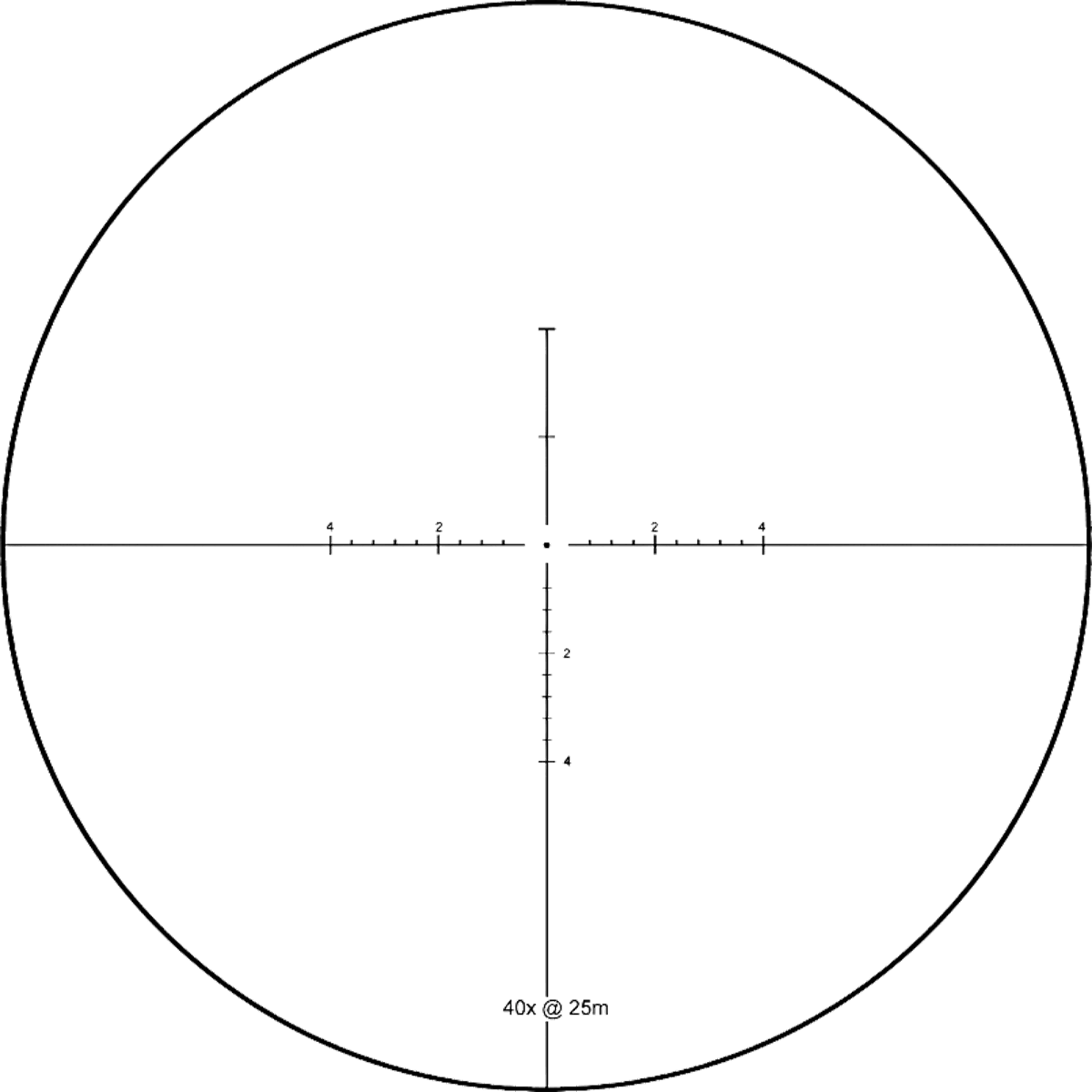 Feines Fadenkreuz des Sentinel-X 10-40x50 Vector Optics Zielfernrohrs mit präziser Skala für exakte Zielerfassung bei Benchrest-Schüssen.