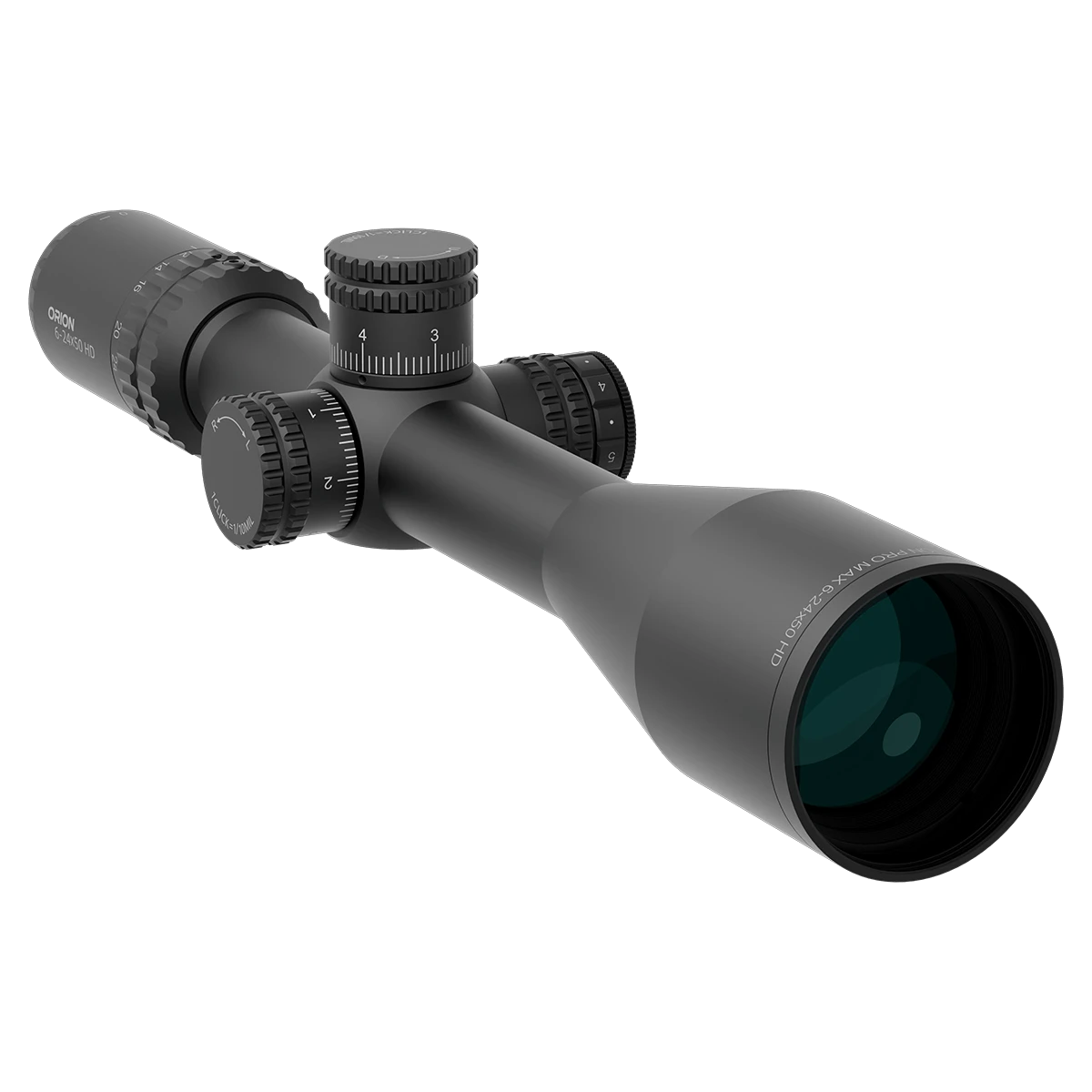 HD Zielfernrohr Orion Pro Max 6-24x50 mit 50mm Objektiv, Zero-Stop Funktion und robustem Gehäuse für Langstreckenpräzision.