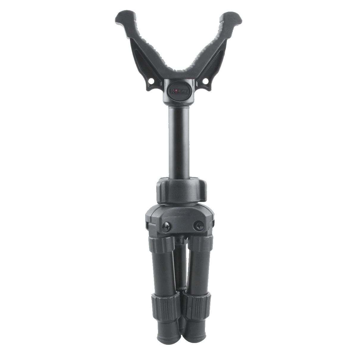 Zusammengefaltetes Kompaktes Tripod RSGR-06 mit eingeklappten Beinen. Leicht transportierbares Jagdstativ für unterwegs.