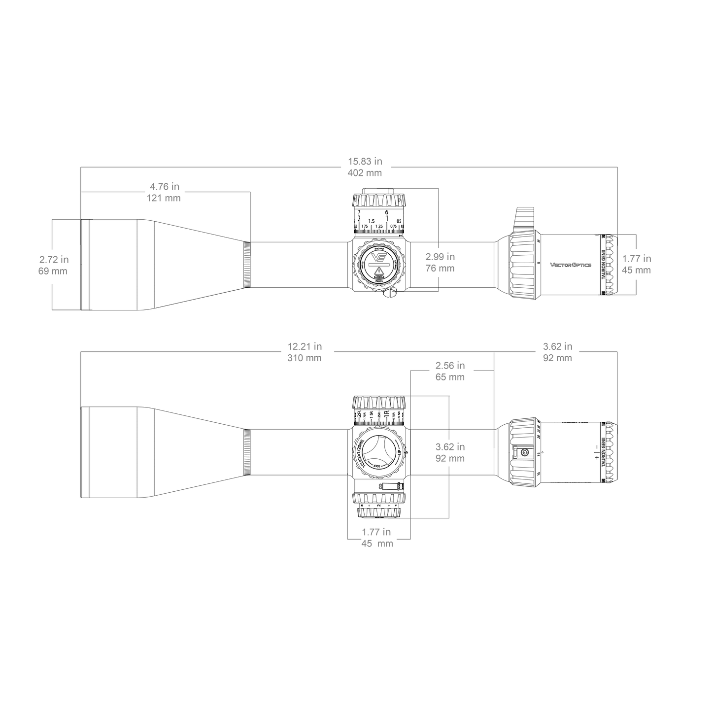 Maßzeichnung Tauron Zielfernrohr