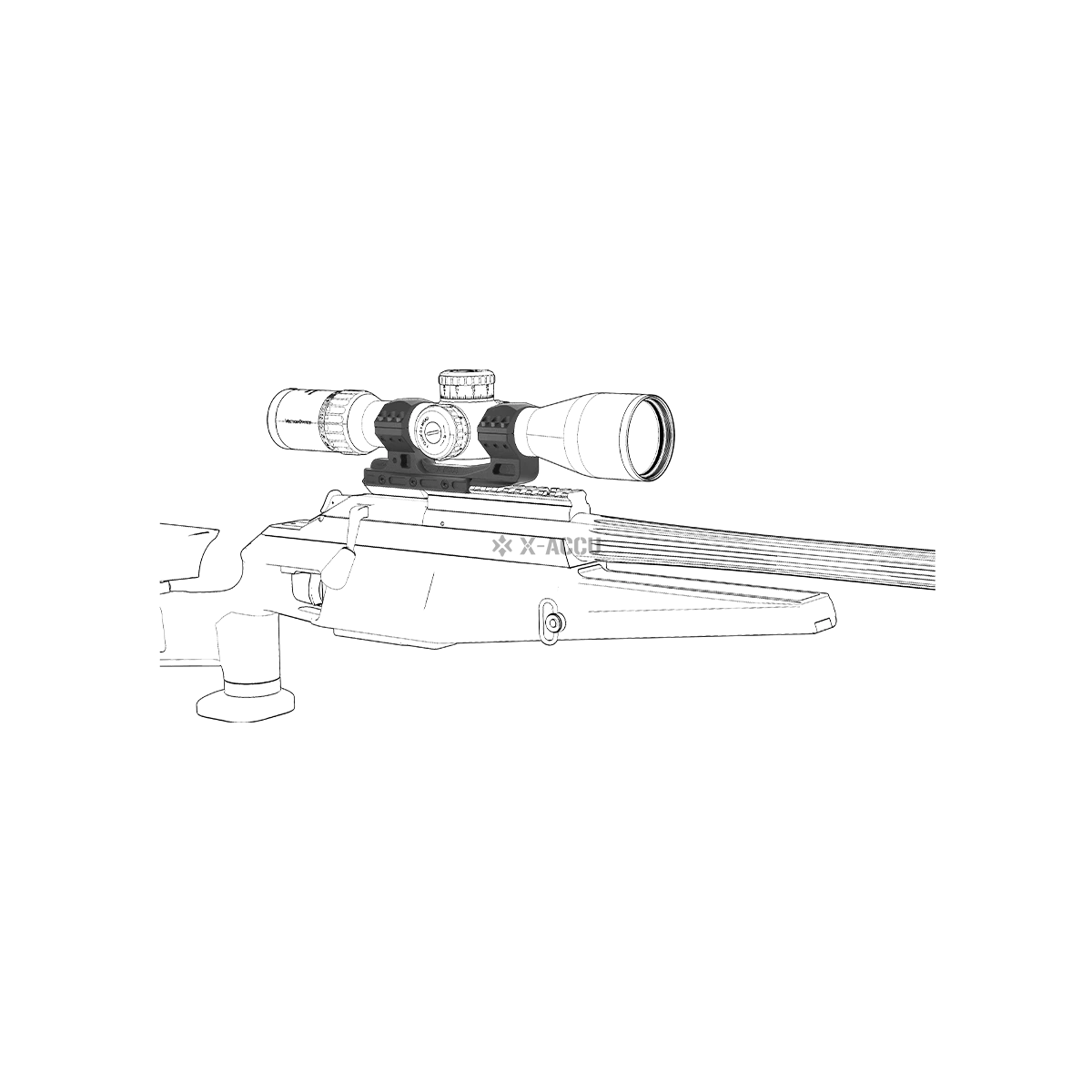 Montagebeispiel der Cantilever 34mm Zielfernrohr-Halterung mit 20MOA Neigung auf einem Gewehr für weite Distanzen