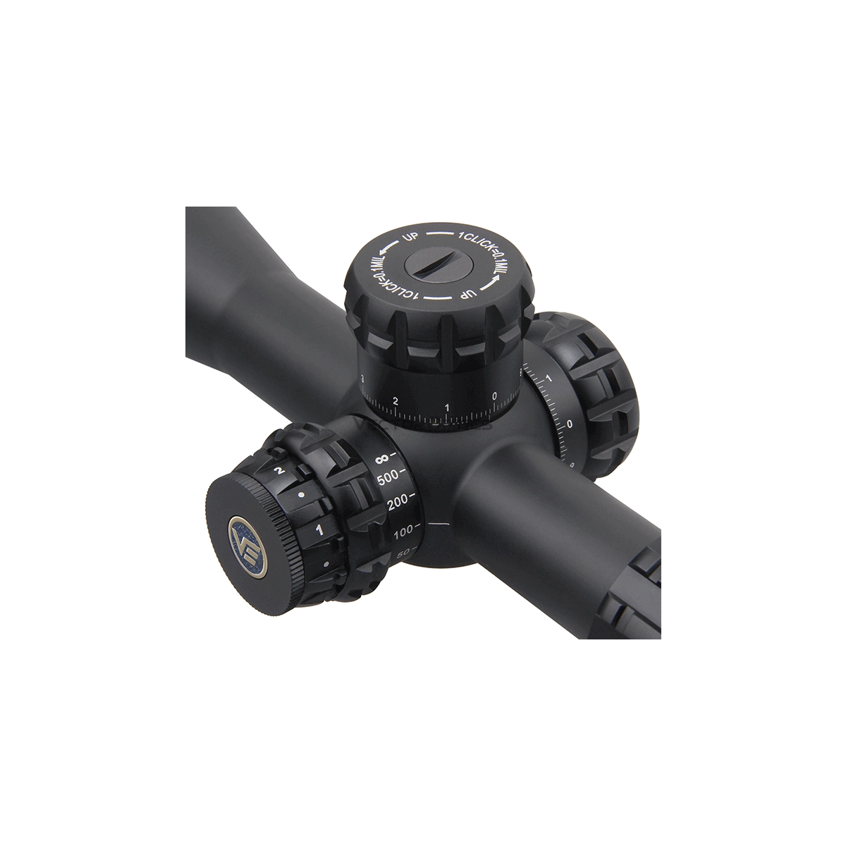 Nahaufnahme des Verstellturms am Paragon 4-20x50 SFP Vector Optics Zielfernrohr mit klarer Skalierung für präzise Justierung.