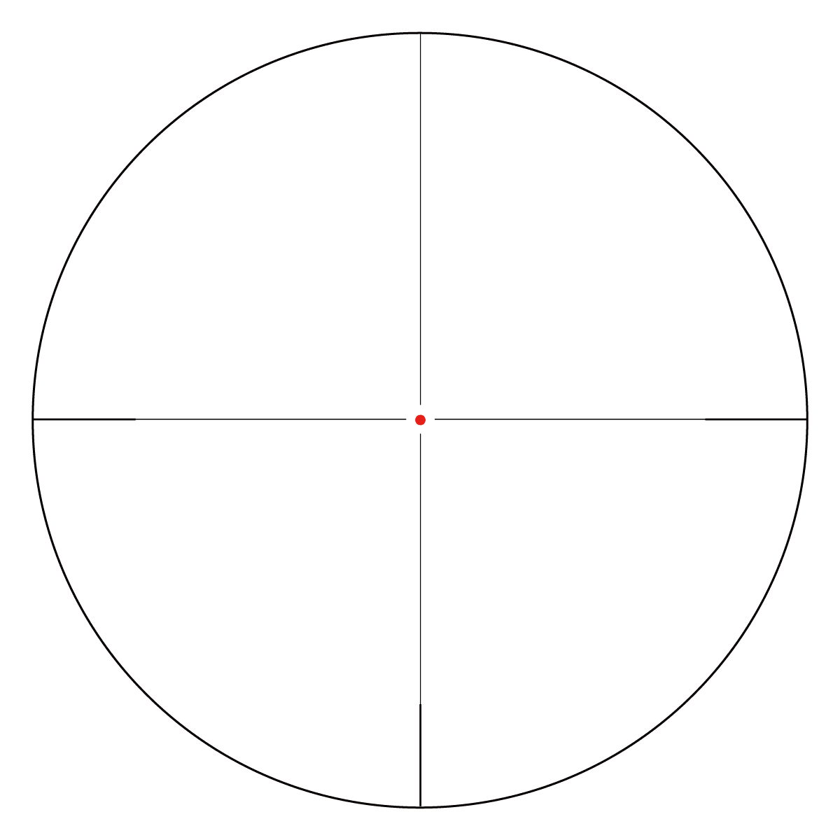 Absehenansicht des Forester 1–8×24 SFP Zielfernrohrs mit rotem Leuchtpunkt in der Mitte für schnelles Zielen bei Tageslicht.