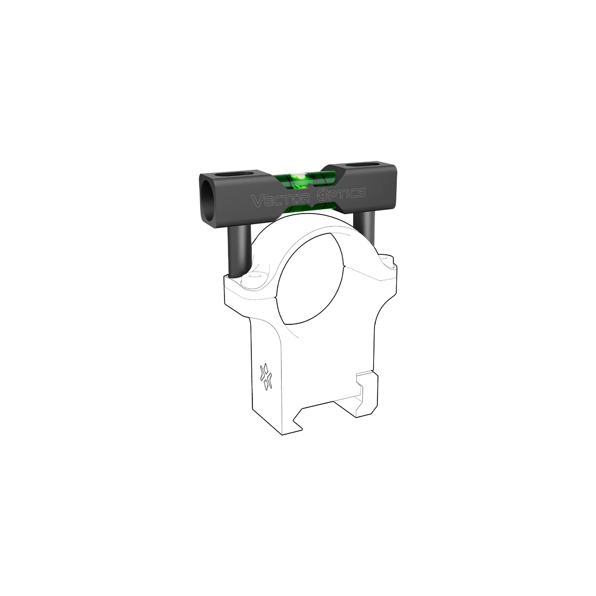 Montierte Wasserwaage SCACD-19 mit seitlicher Schraubbefestigung, universell einsetzbar für X-Accu Optikzubehör.