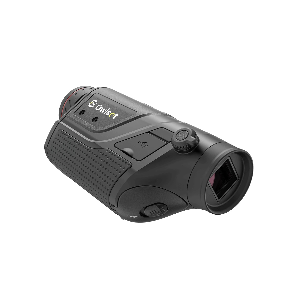 Detailansicht der OwlSet MXC10 Wärmebildkamera mit Fokussierrad und ergonomischer Form, ideal für mobile Einsätze.